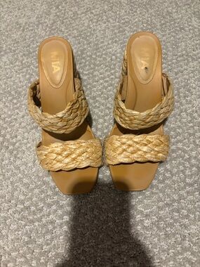 MIA Braided Tan Double-Strap Slide Sandals